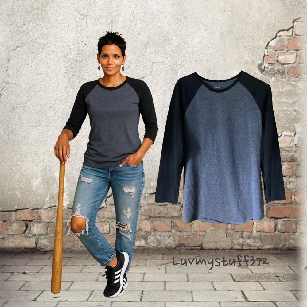 Cute SOFFE Gray and Black Baseball Jersey style top